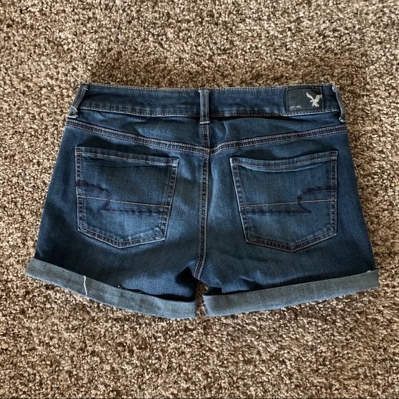 AMERICAN EAGLE | Dark Wash Super Stretch Mid High Rise Shorts - Picture 4 of 4